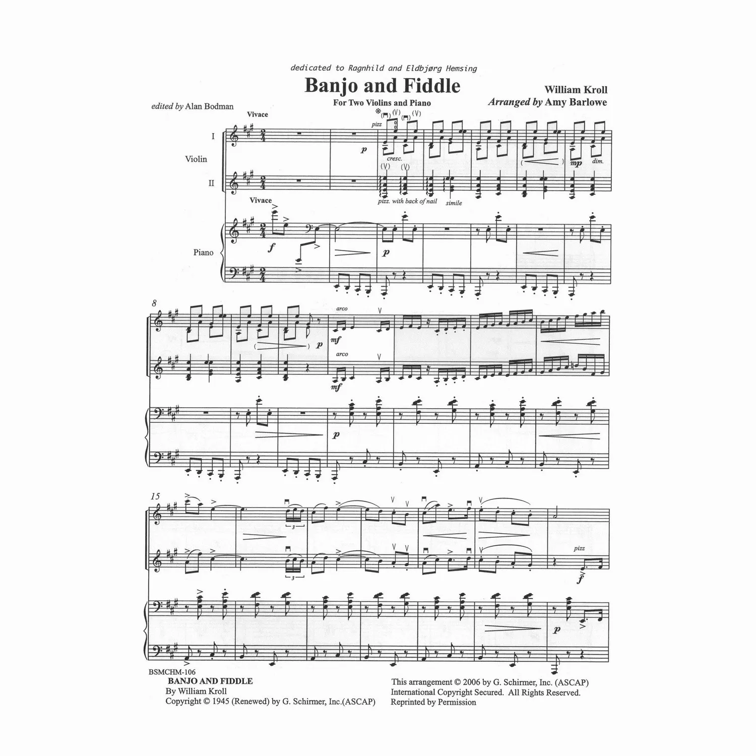 Kroll Banjo and Fiddle Noten 2 Violinen Klavier Showstück