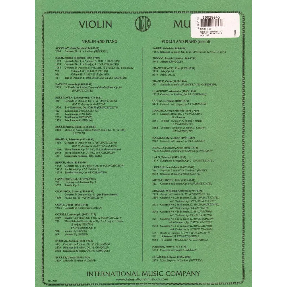 Paganini Karneval Venedig op.10 Violin-Noten 20 Var.