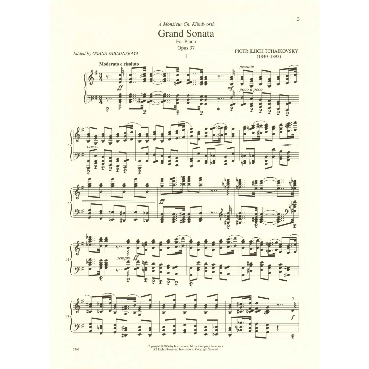 Shar Music Tschaikowski Grand Sonata Op.37 Klaviernoten Advanced