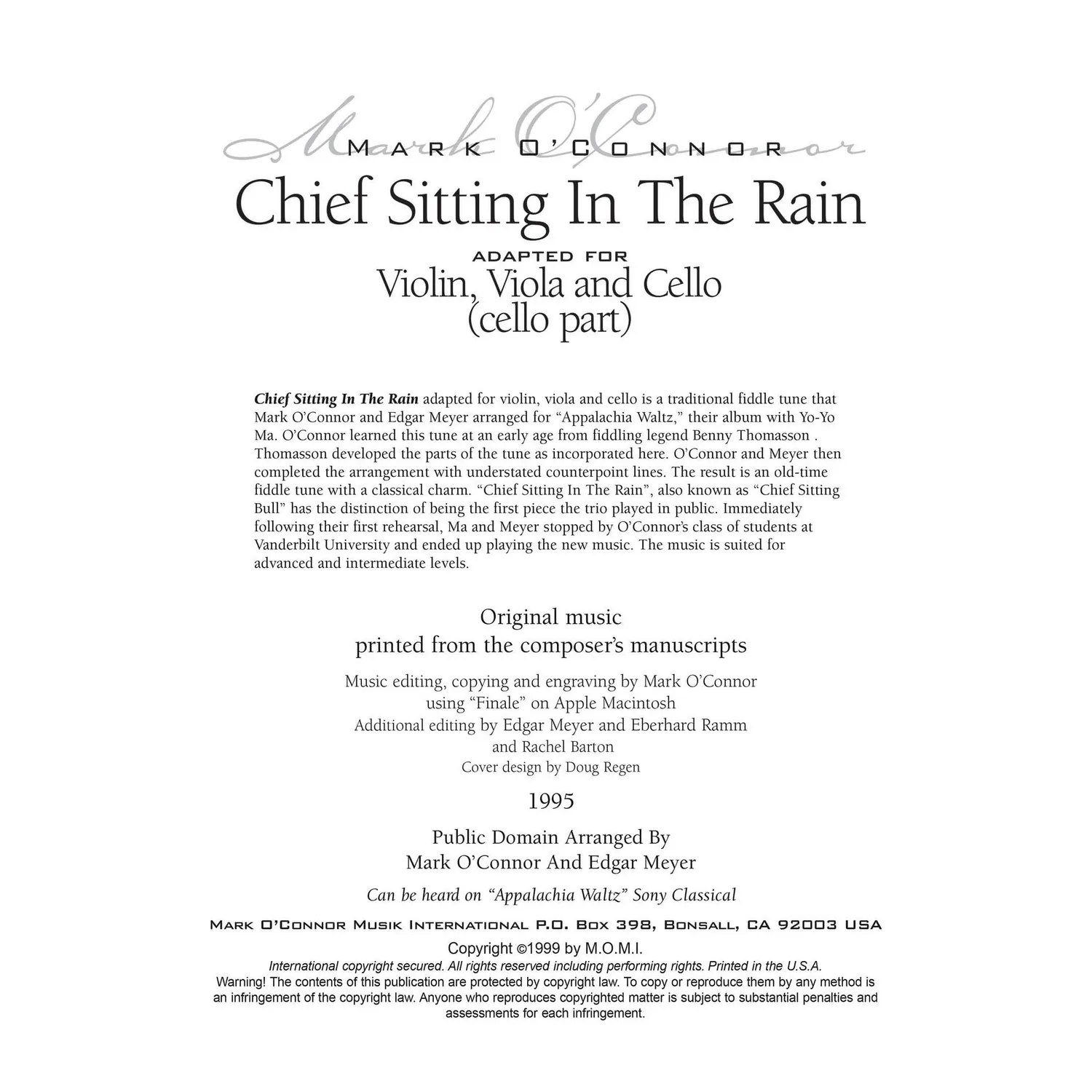 Mark O'Connor Chief Sitting In The Rain Noten Download Cello