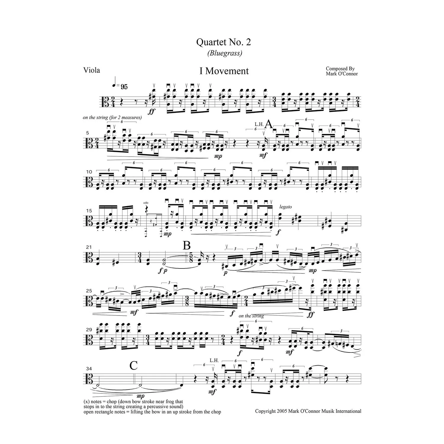 Mark O'Connor String Quartet No.2 Bluegrass Noten Viola Download