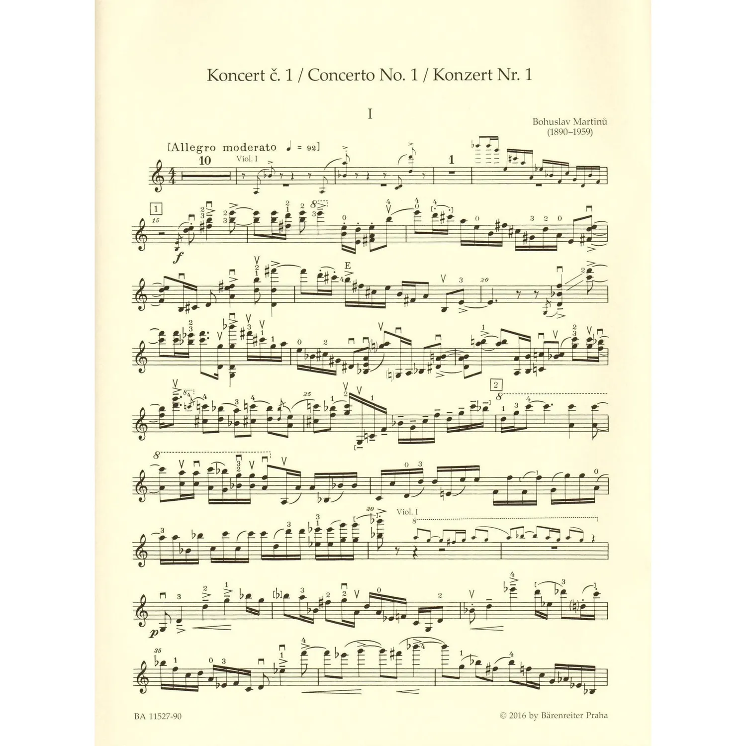 Bärenreiter Martinů Konzert Nr.1 Noten Violine Klavier