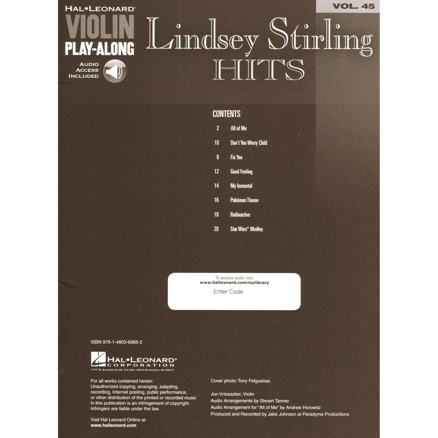 Lindsey Stirling Hits Vol.45 Violine Noten mit Audio