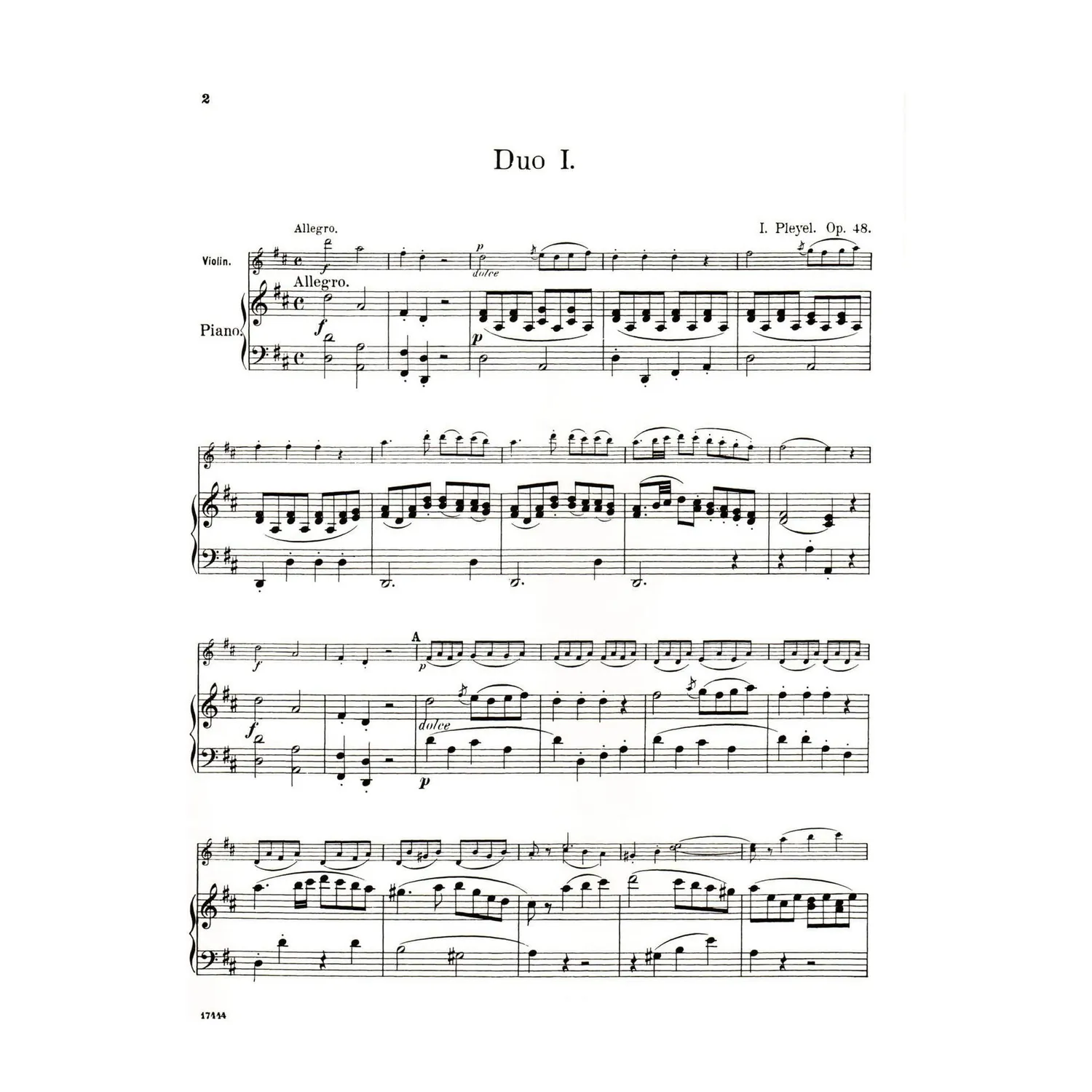 Shar Music Pleyel Sechs kleine Duette Op 48 Noten 2 Violinen