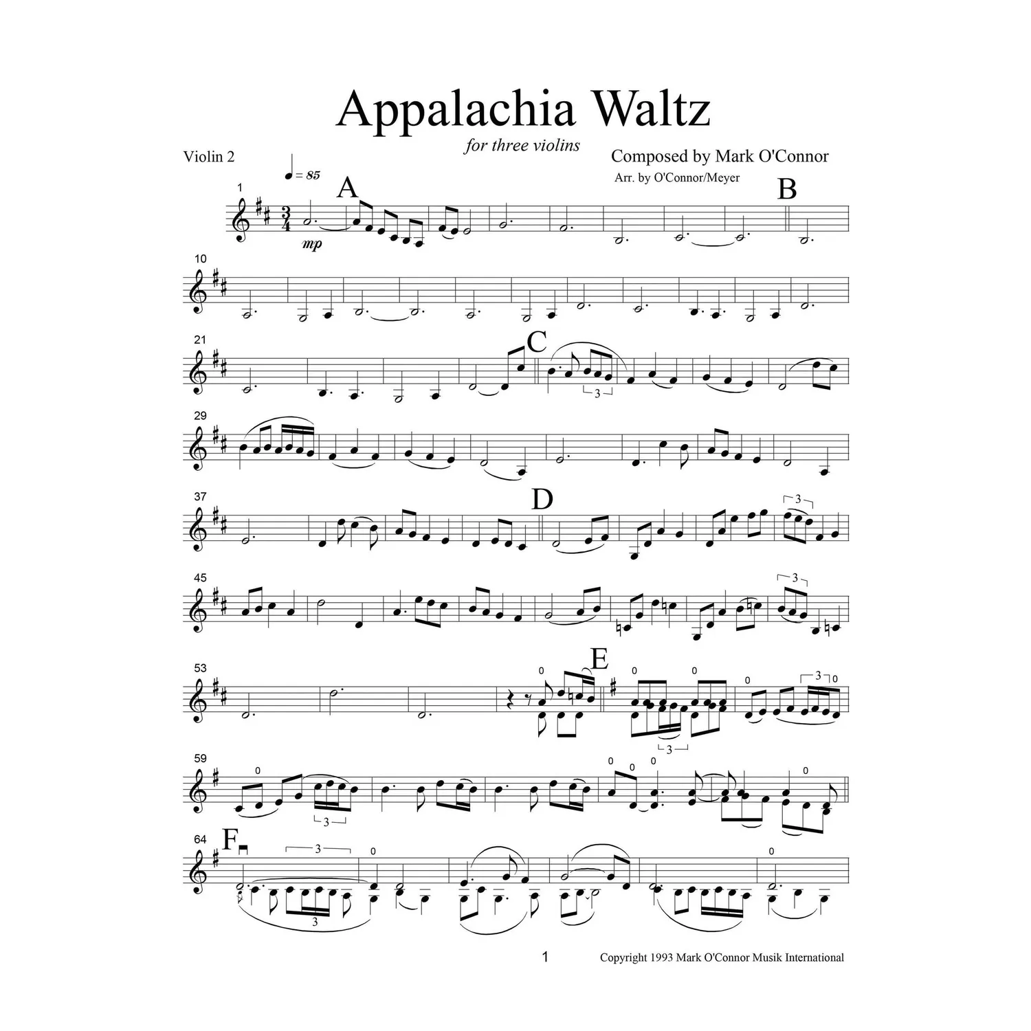 Mark O'Connor Appalachia Waltz Violine 2 Noten Download