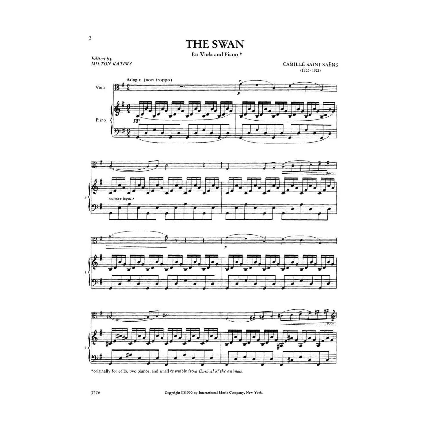 Saint-Saëns Schwan Viola Klavier Noten Katims