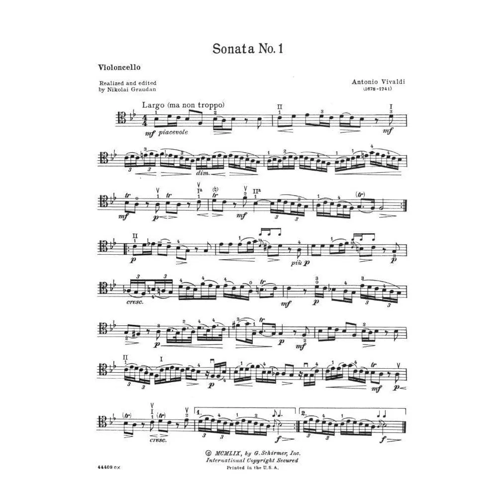Schirmer Vivaldi Six Sonatas F XIV Cello Noten Klavier