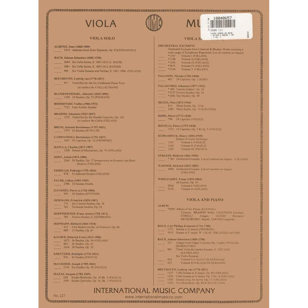 Shar Music Fauré Après un rêve Op.7 Nr.1 Viola Noten