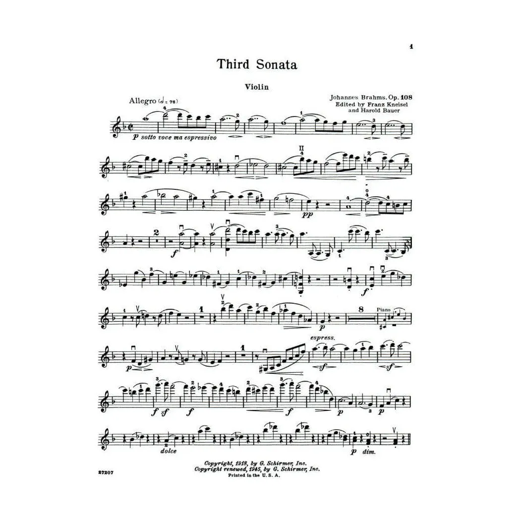 Brahms Sonate Nr3 d-moll Op108 Noten Violine