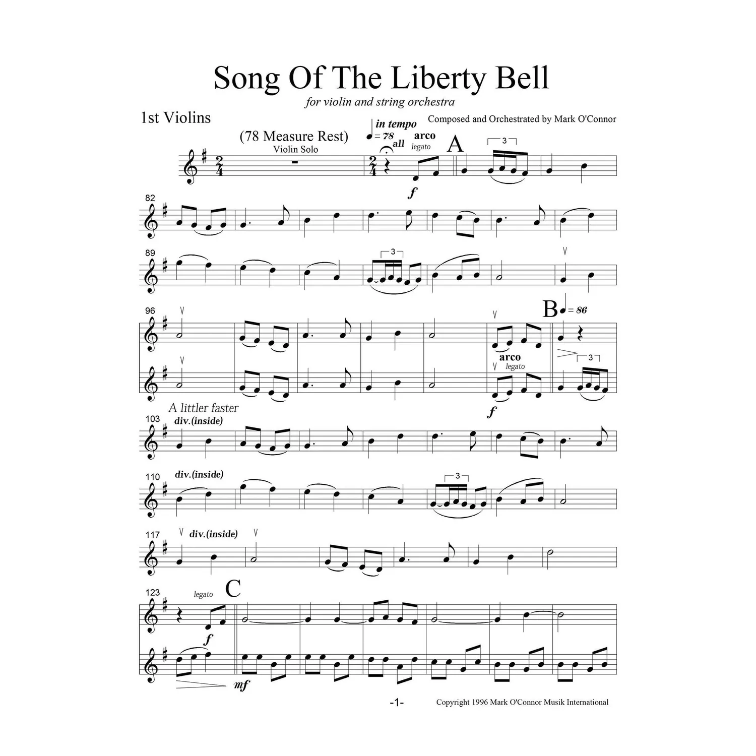 O'Connor Song of the Liberty Bell Noten Violine Streicher Download