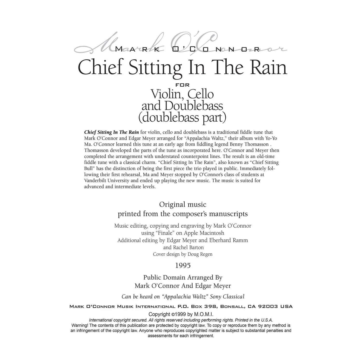 Shar Music O'Connor Chief Sitting in the Rain Bass Noten Download