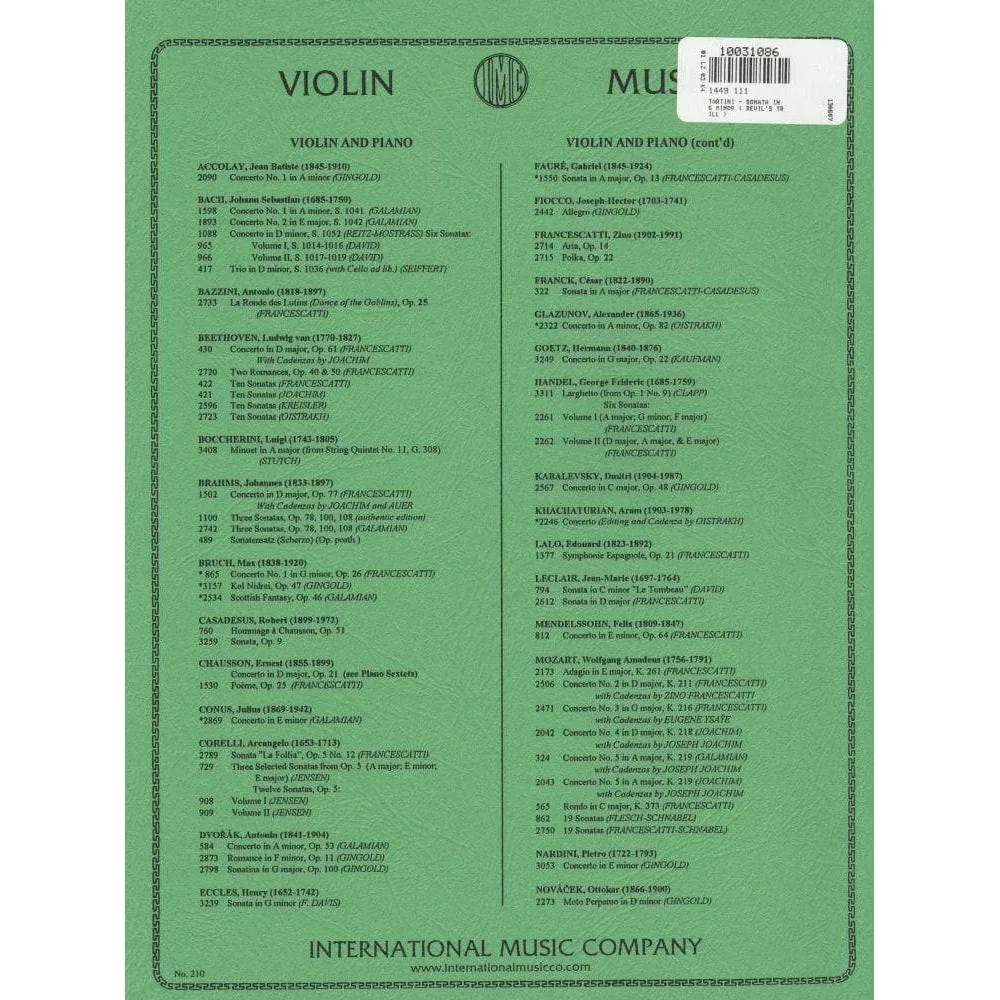 Shar Music Tartini Devil's Trill g-Moll Noten Violine Klavier