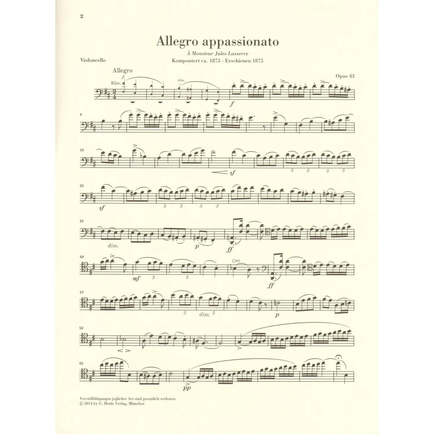 Henle Saint-Saëns Allegro Appassionato op. 43 Noten Cello Urtext