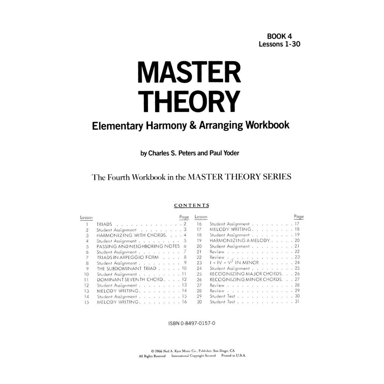 Shar Master Theory 4 Harmonielehre Noten Peters Yoder
