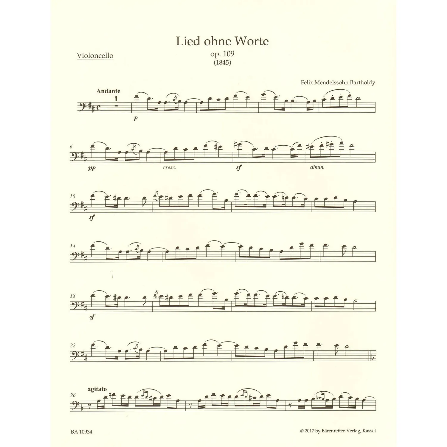 Mendelssohn Lied ohne Worte Cello Klavier Bärenreiter Urtext
