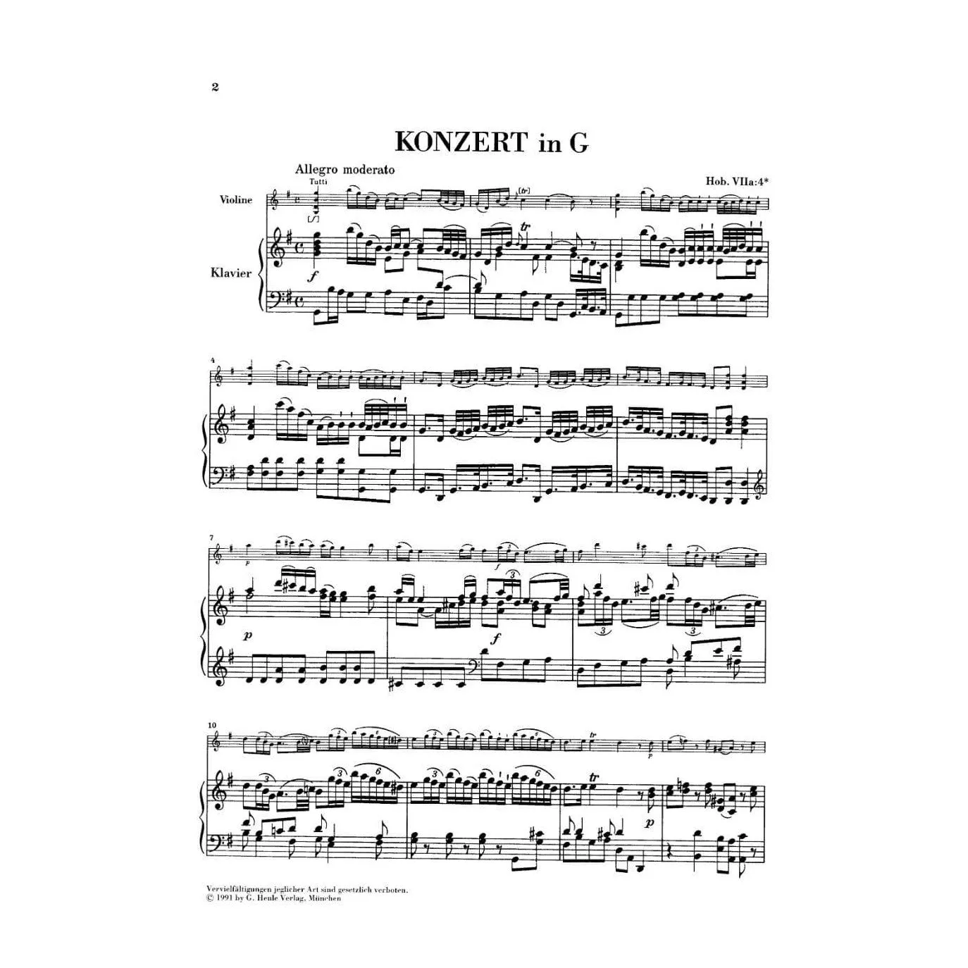 Shar Haydn Konzert G-Dur Violinnoten Hob VIIa:4 Henle