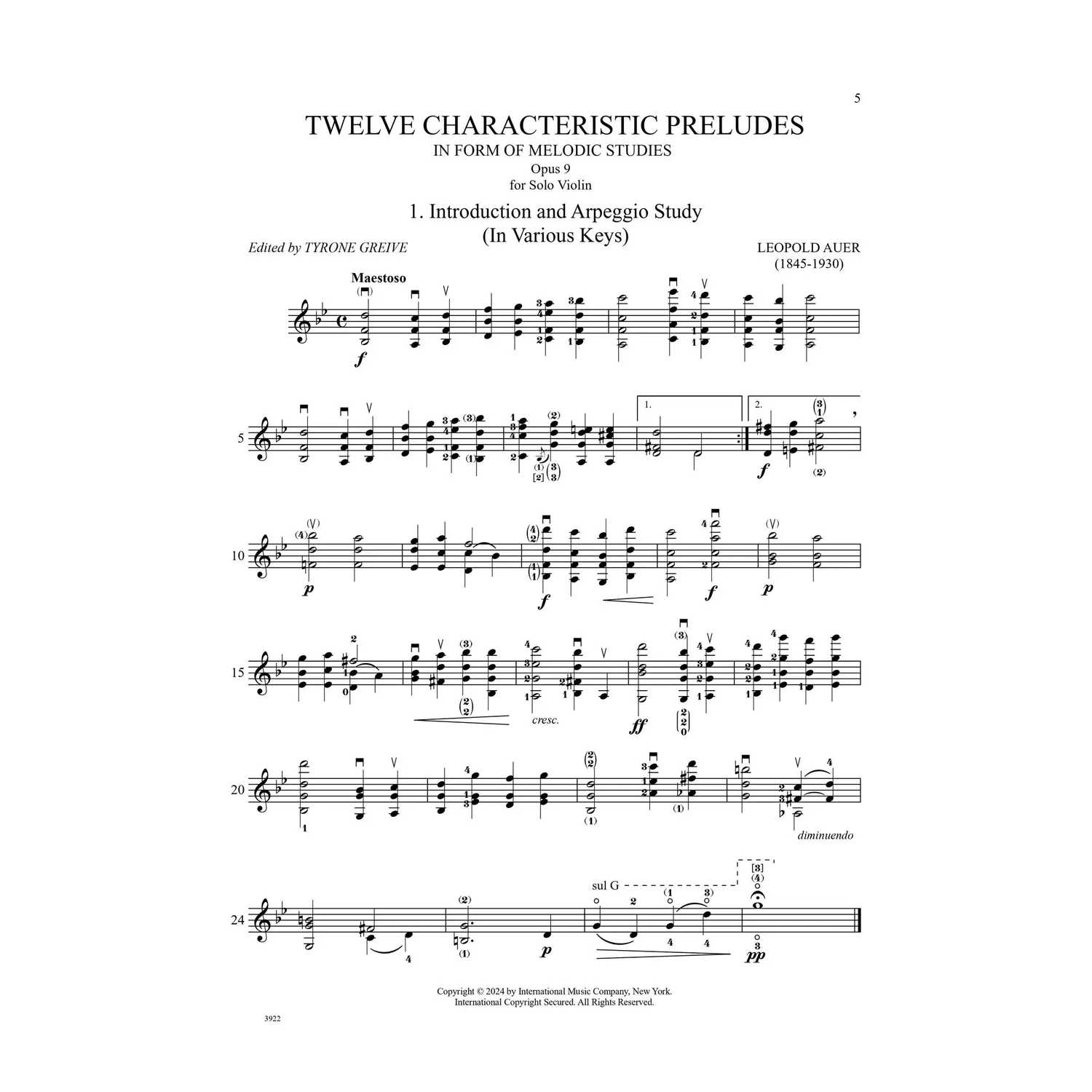 International Auer Twelve Characteristic Preludes Op.9 Noten Violine