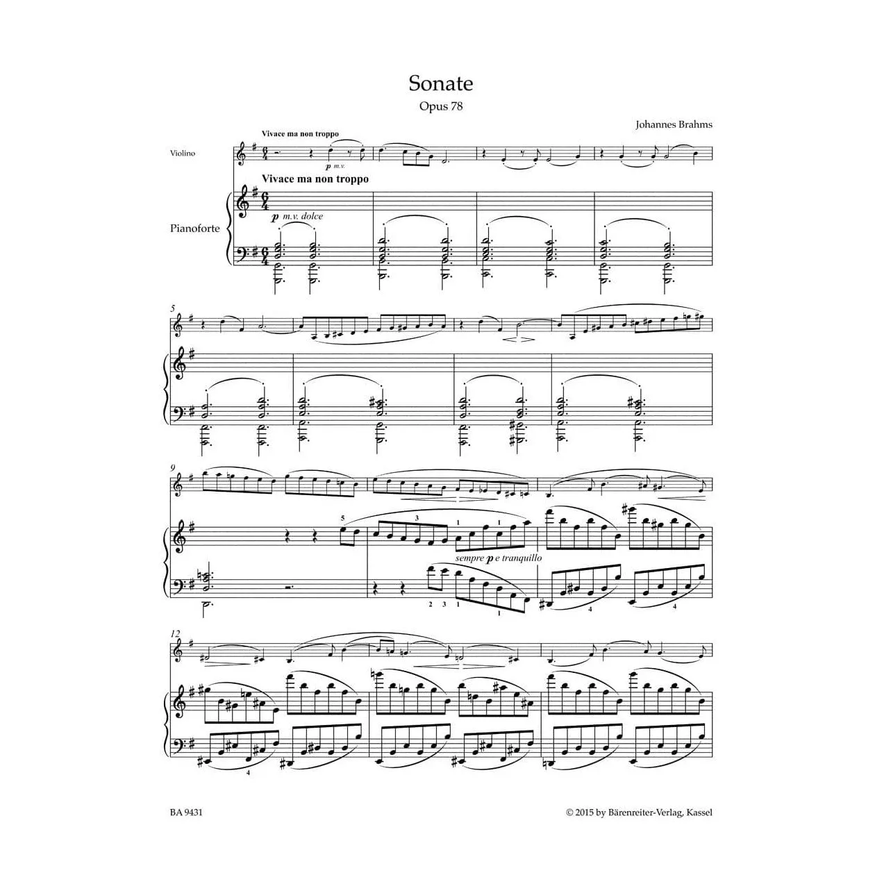 Bärenreiter Brahms Sonate G-Dur op. 78 Noten Violine Klavier