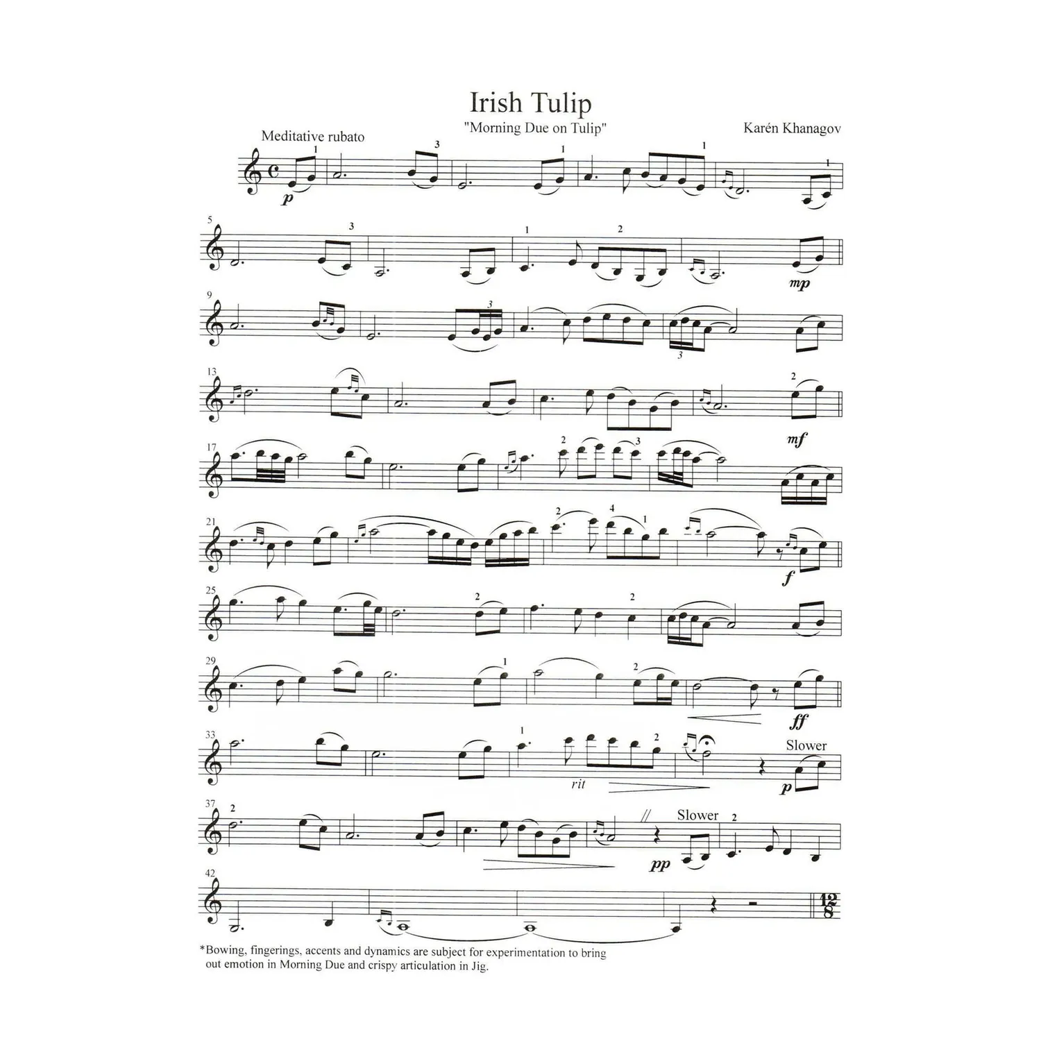 Khanagov Irish Tulip Violinnoten Klavier Hanaga