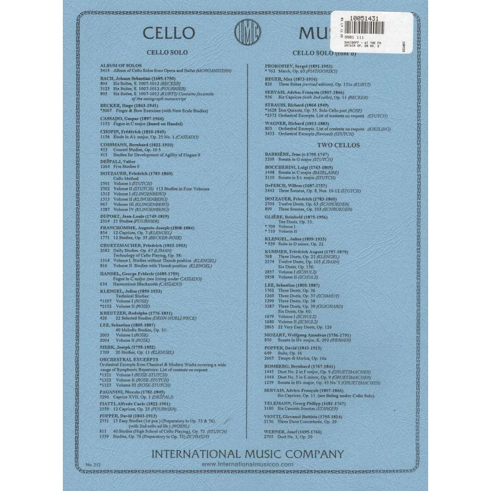 Davidoff At the Fountain Op. 20 Nr. 2 Noten Cello Klavier