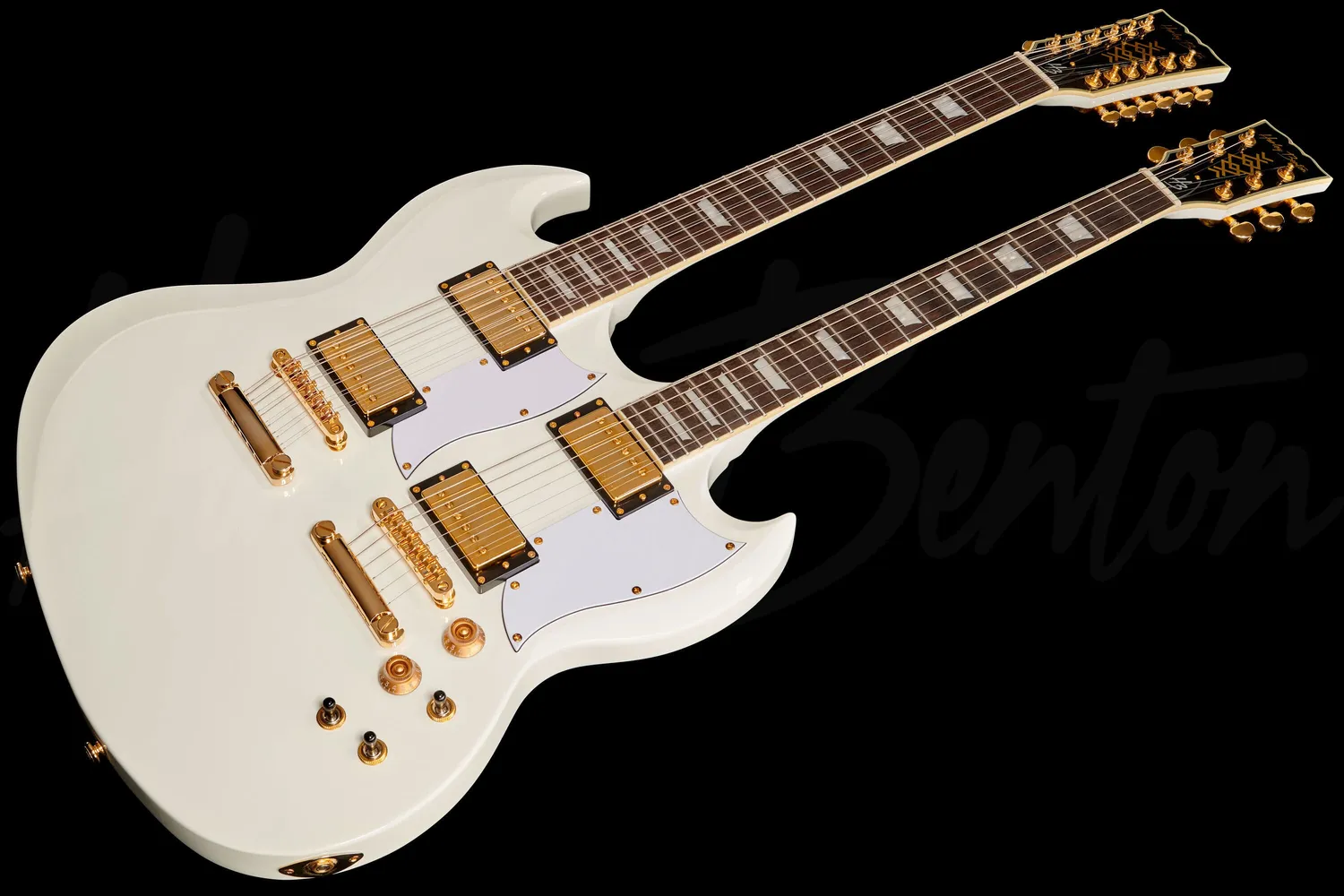 Harley Benton DC-Custom II 612 Doppelhals-Gitarre weiß