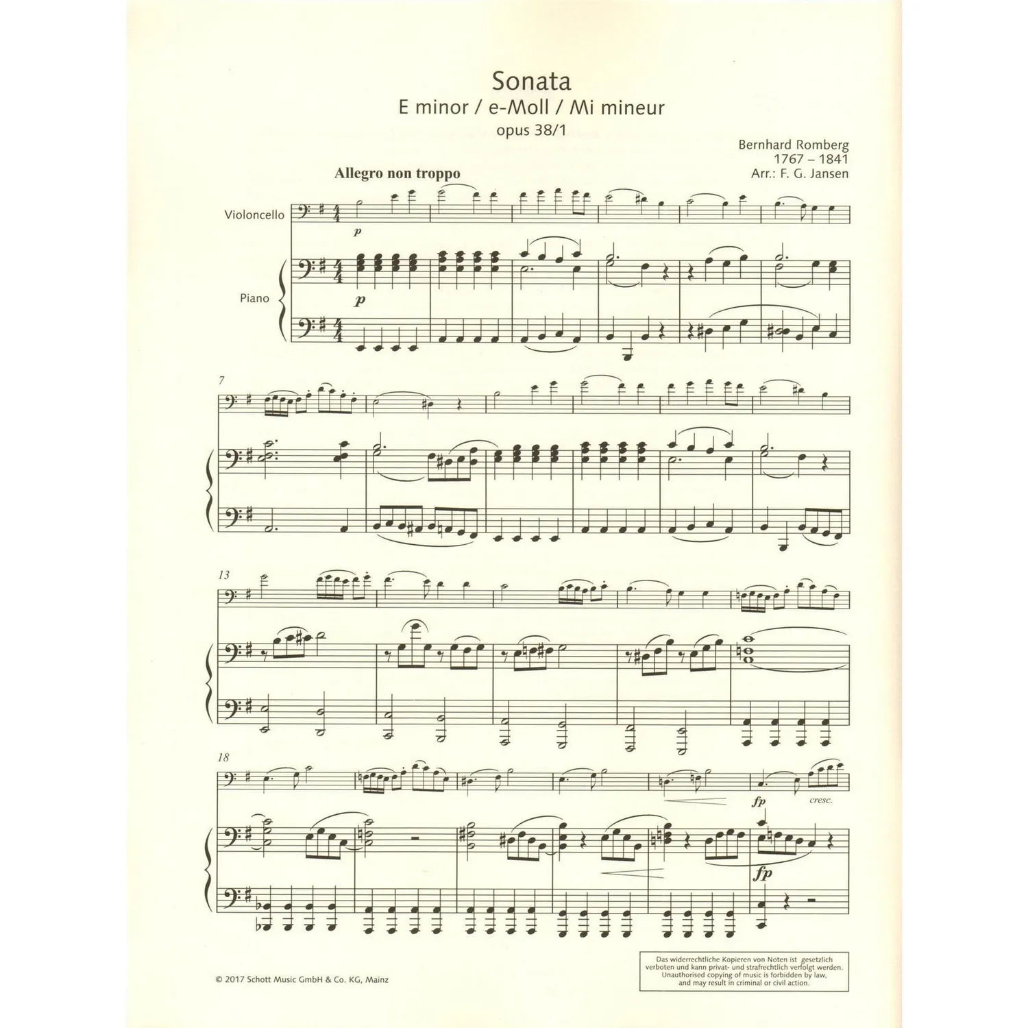 Shar Music Romberg Sonate e-Moll Op. 38/1 Noten für Cello
