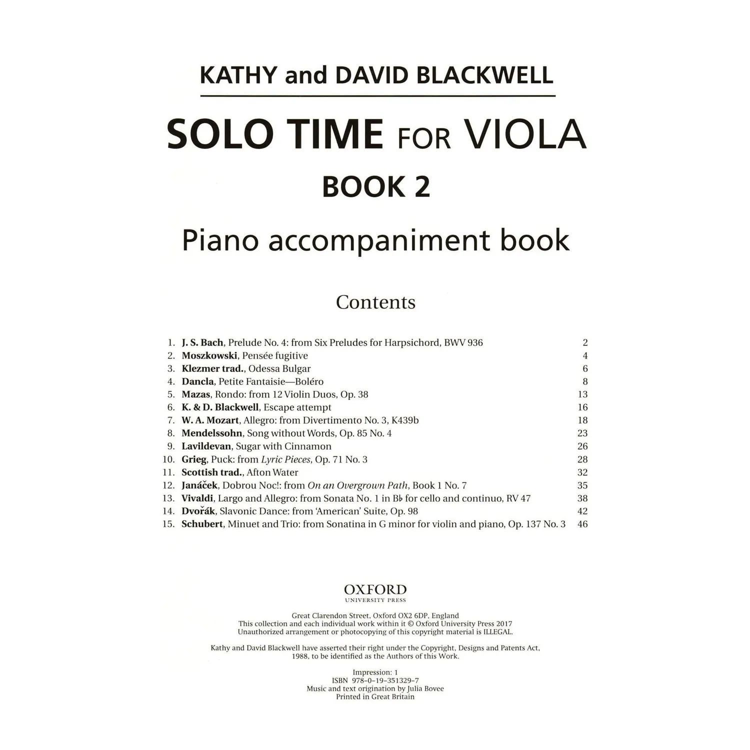Shar Music Solo Time Viola Book 2 Noten Bratsche Klavier