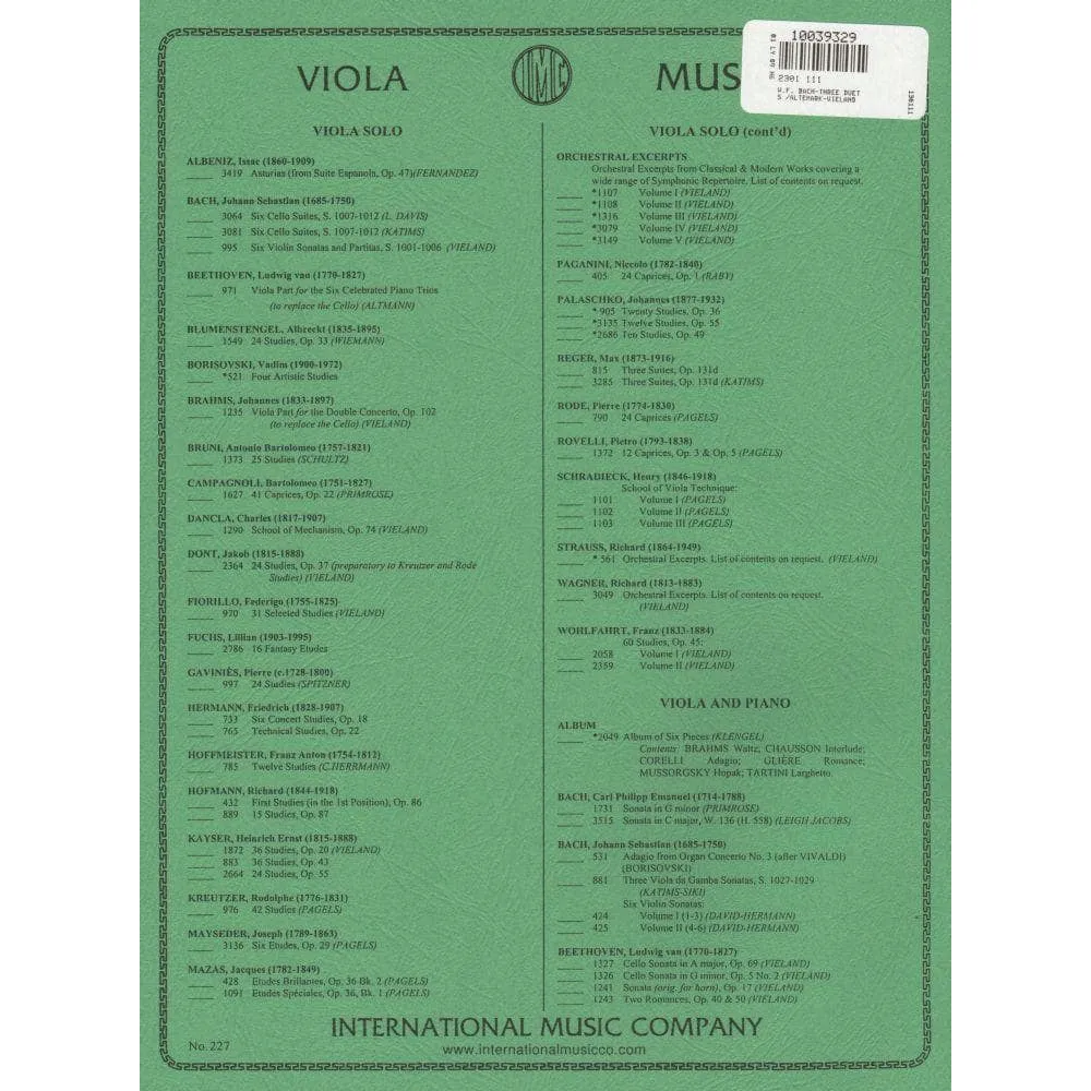 Shar Music W.F. Bach Drei Duette zwei Bratschen Noten