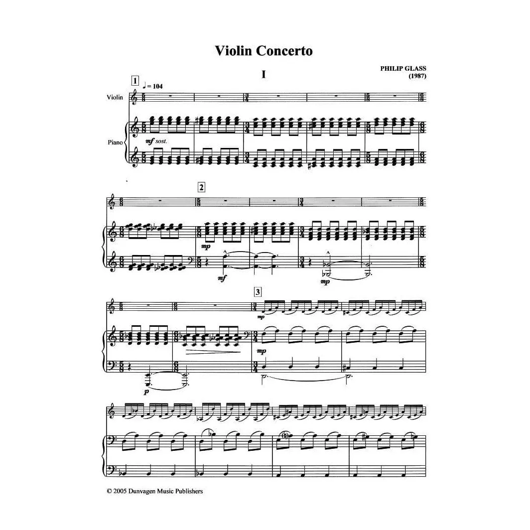 Shar Glass Violinkonzert 1987 Noten Violine Klavier minimal