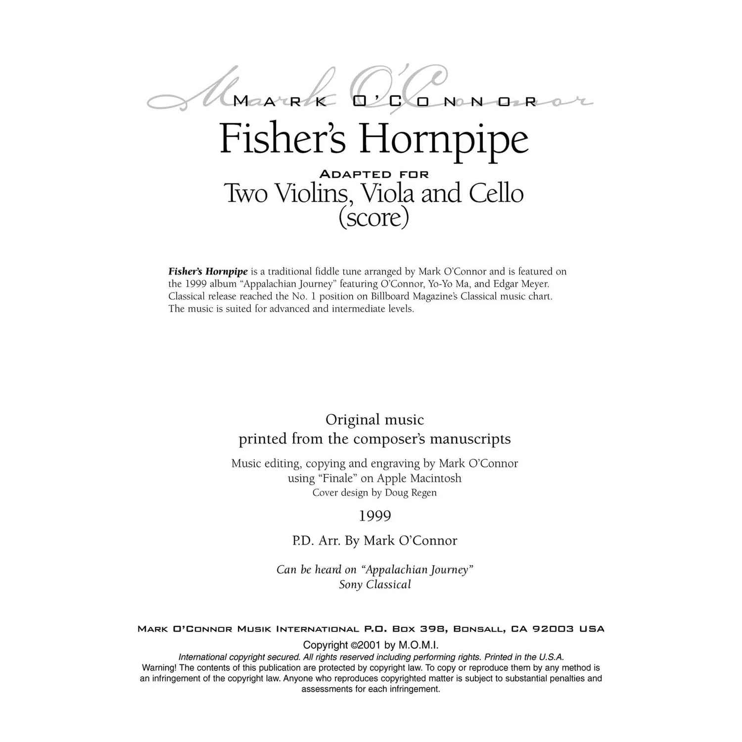 O'Connor Fisher's Hornpipe Noten Partitur digital 4-stimmig