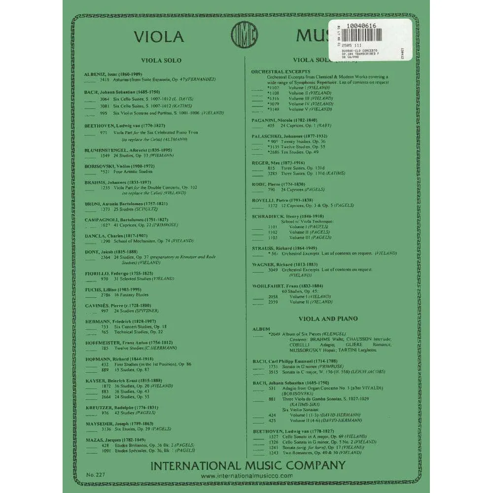 Shar Music Dvorak Konzert h-moll Op 104 Noten Viola Klavier
