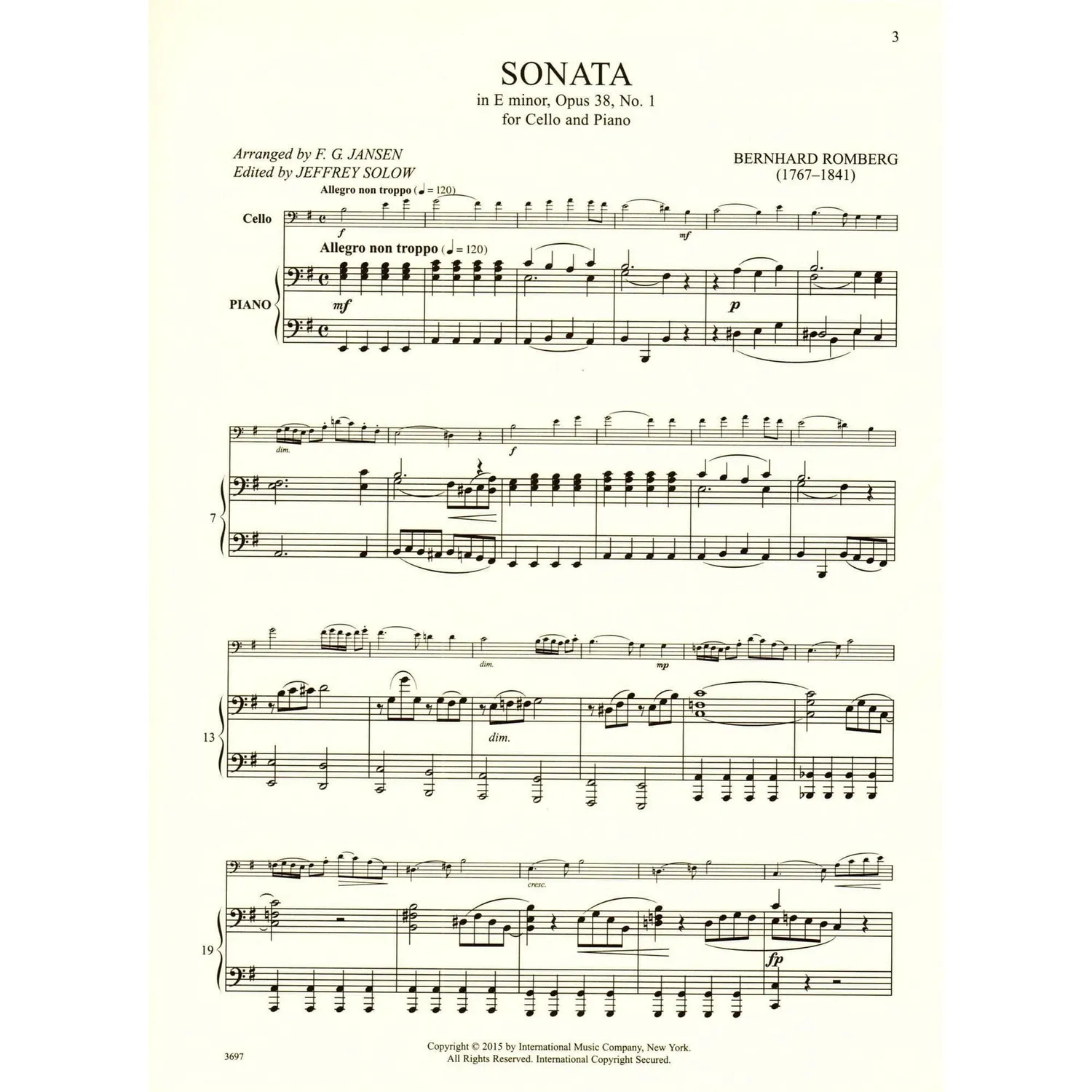 International Romberg Sonate e-moll Op.38 Nr.1 Noten Cello Klavier