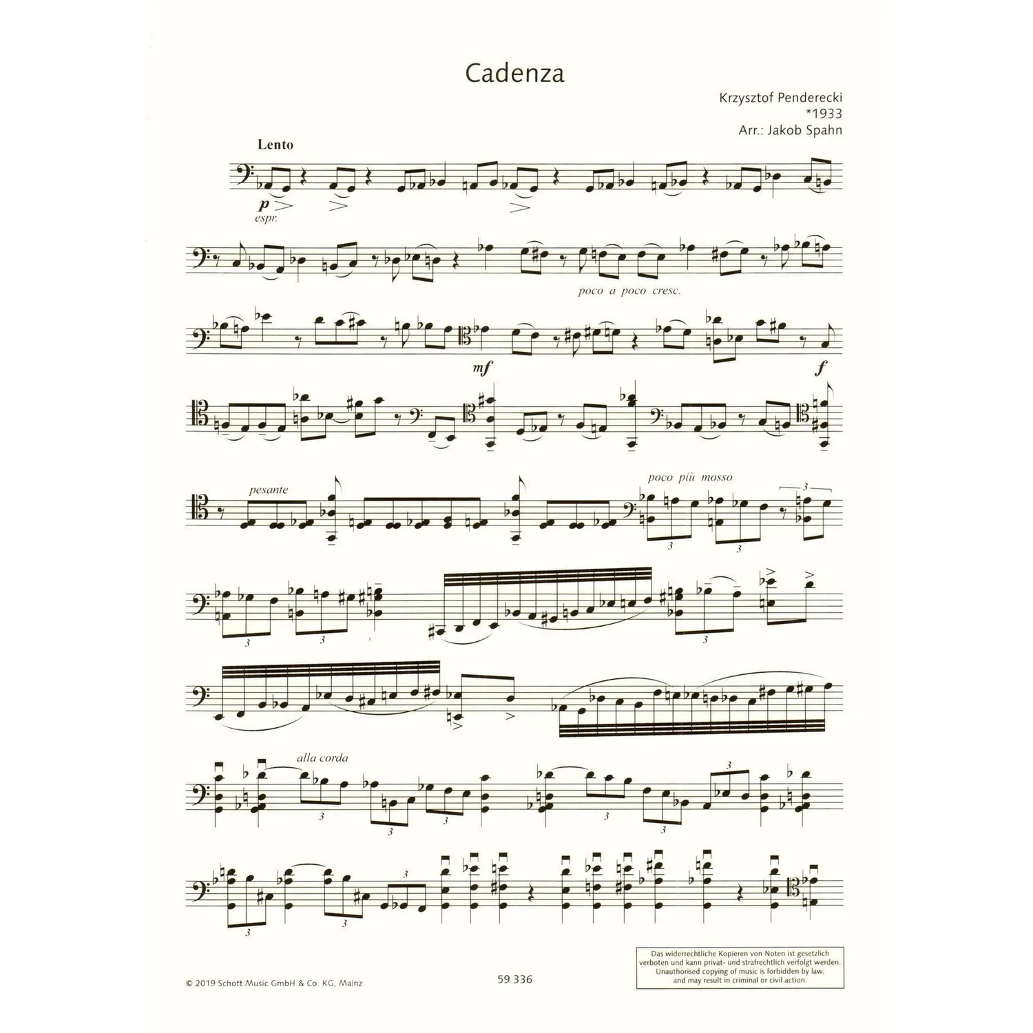 Schott Penderecki Cadenza Cello Solo Noten