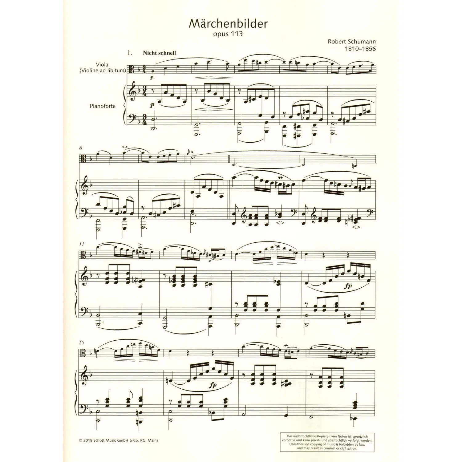 Schumann Märchenbilder Op 113 Viola Noten Schott