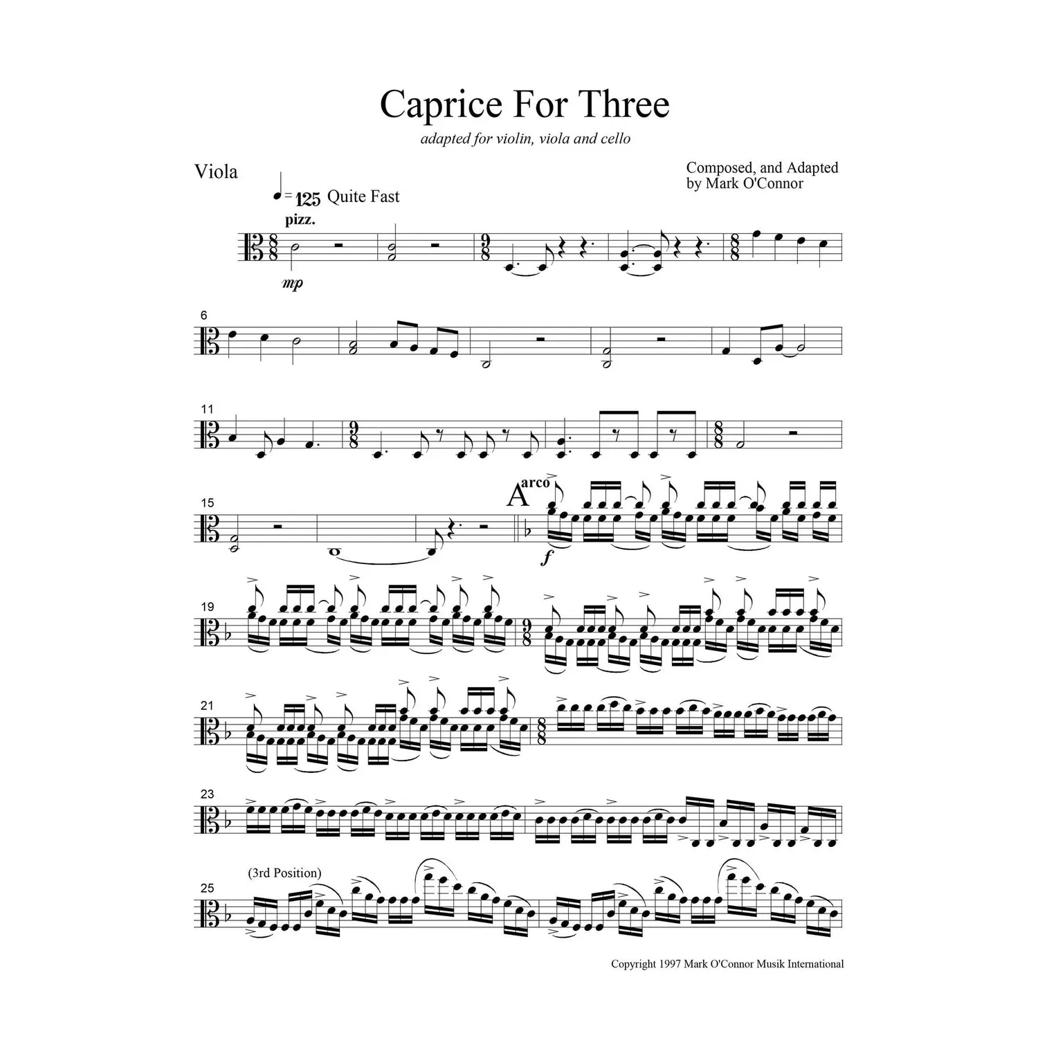 Shar Music O'Connor Caprice Three Noten Viola Download