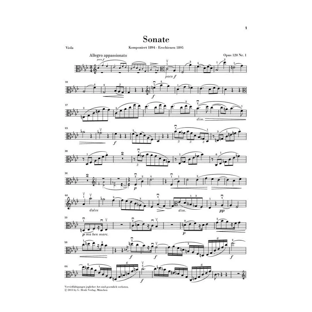 Henle Brahms Sonaten Nr.1-2 Op.120 Bratschennoten Viola Klavier