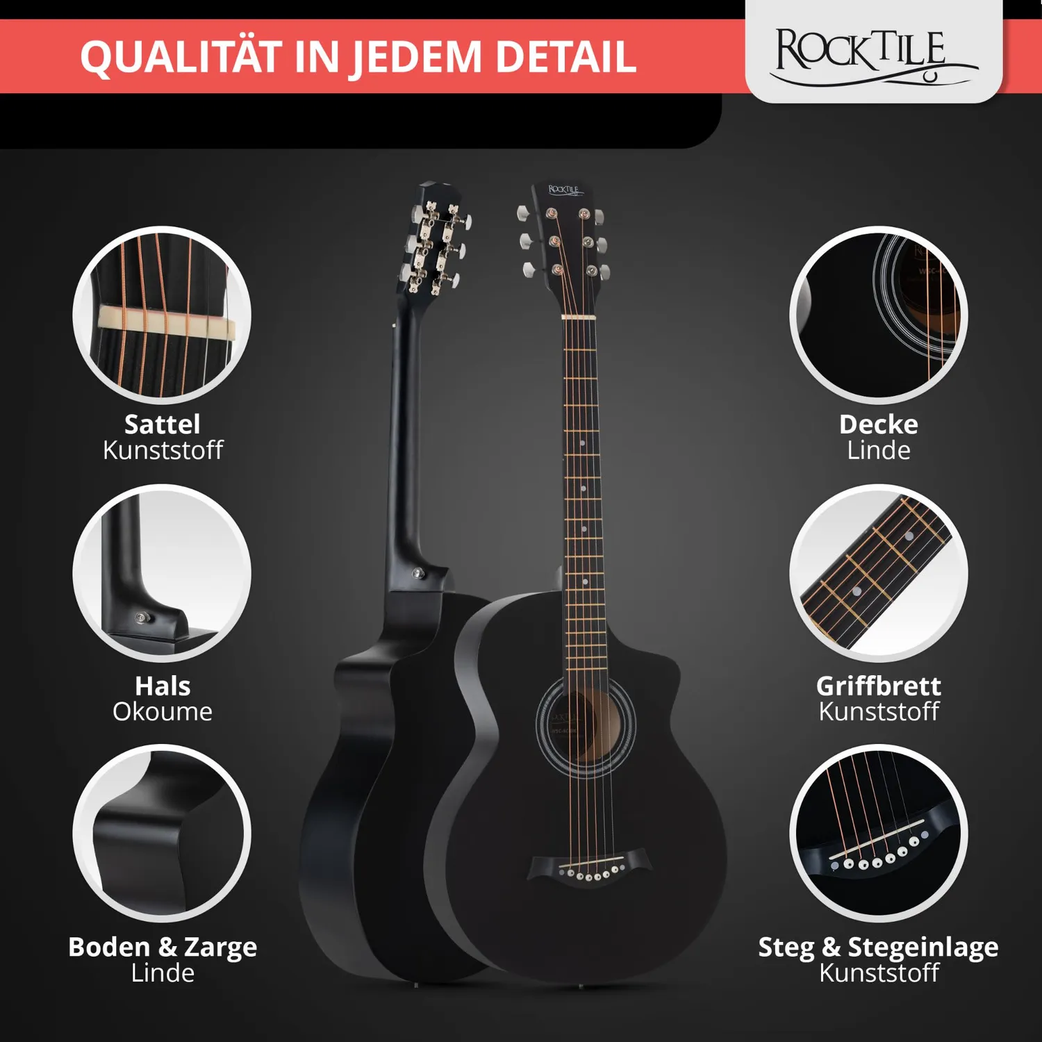Rocktile WSC-4C Westerngitarre Schwarz Concert