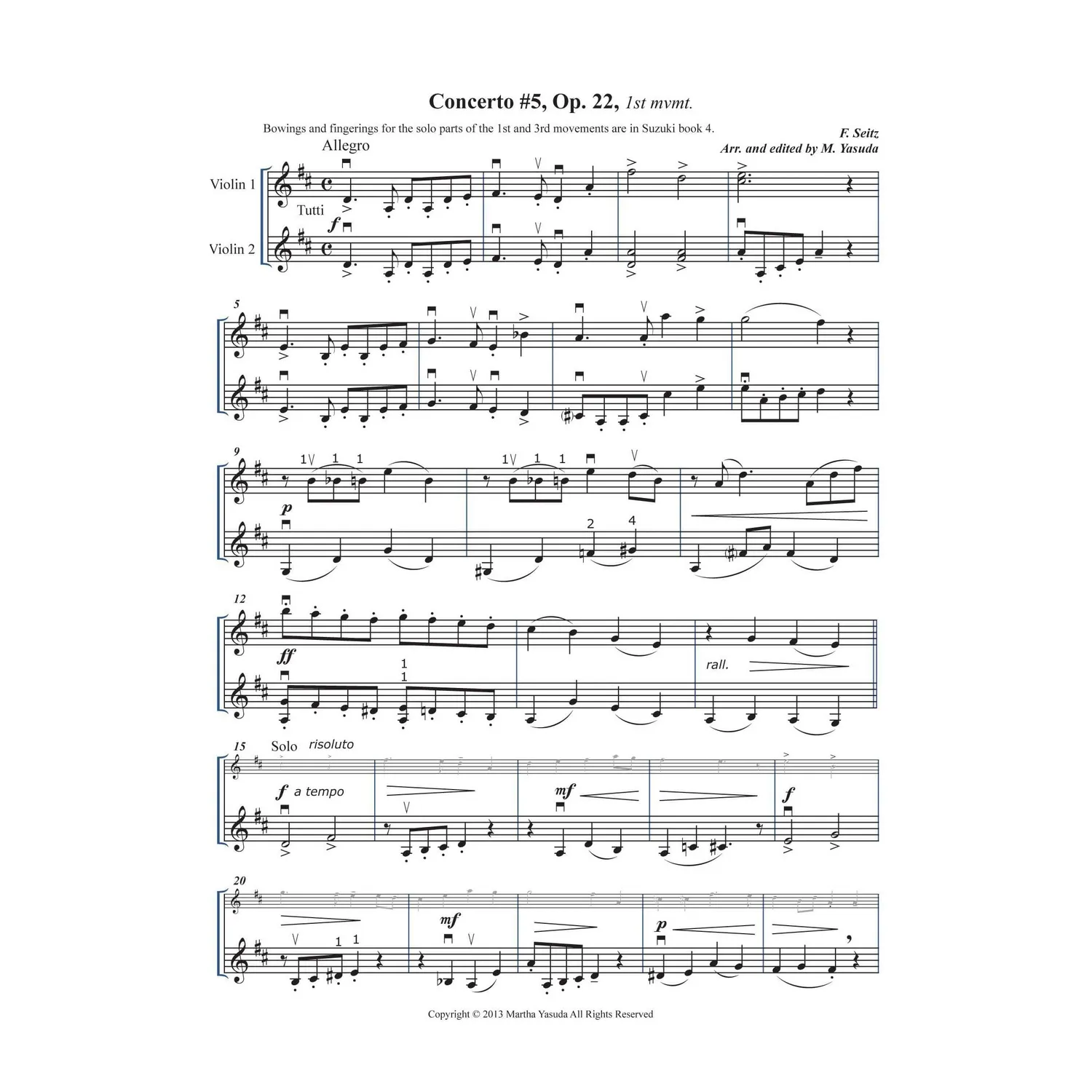 Yasuda Concerto Melodies II Noten 2 Violinen Download