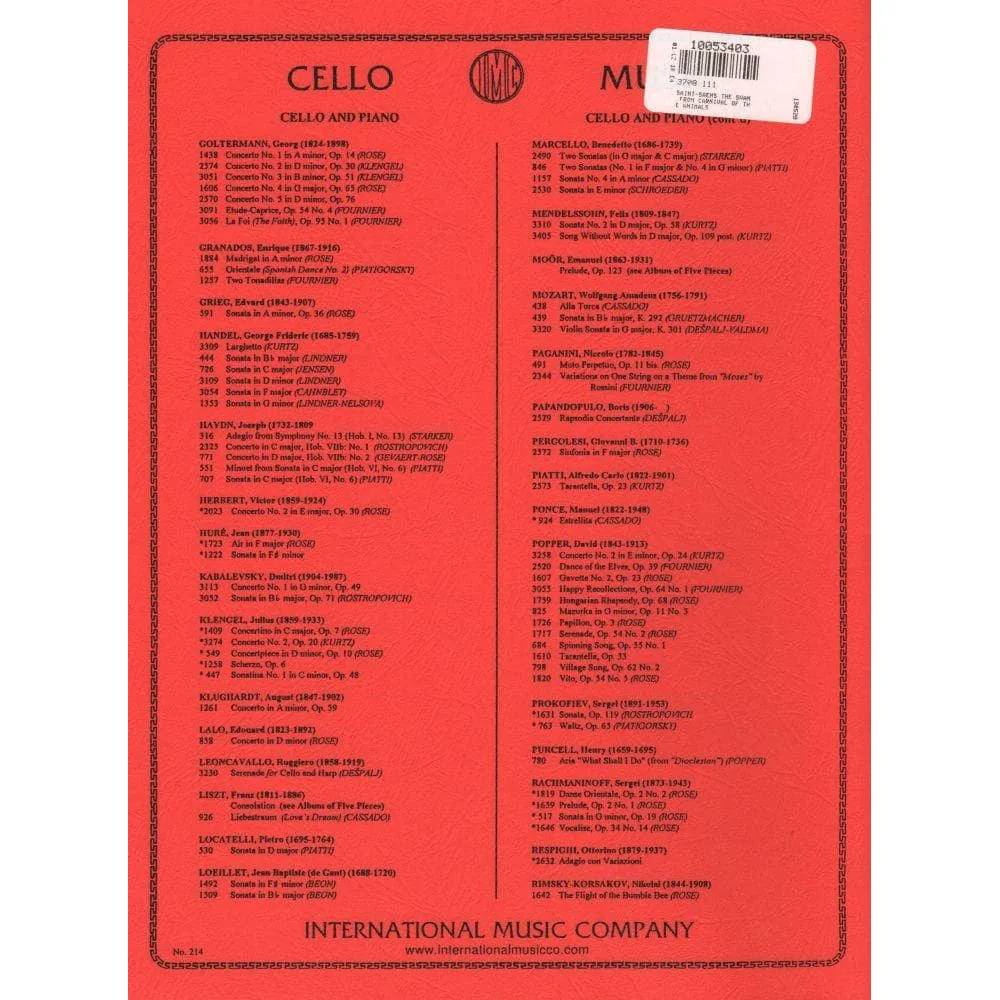 International Saint-Saens Schwan Noten Cello Klavier