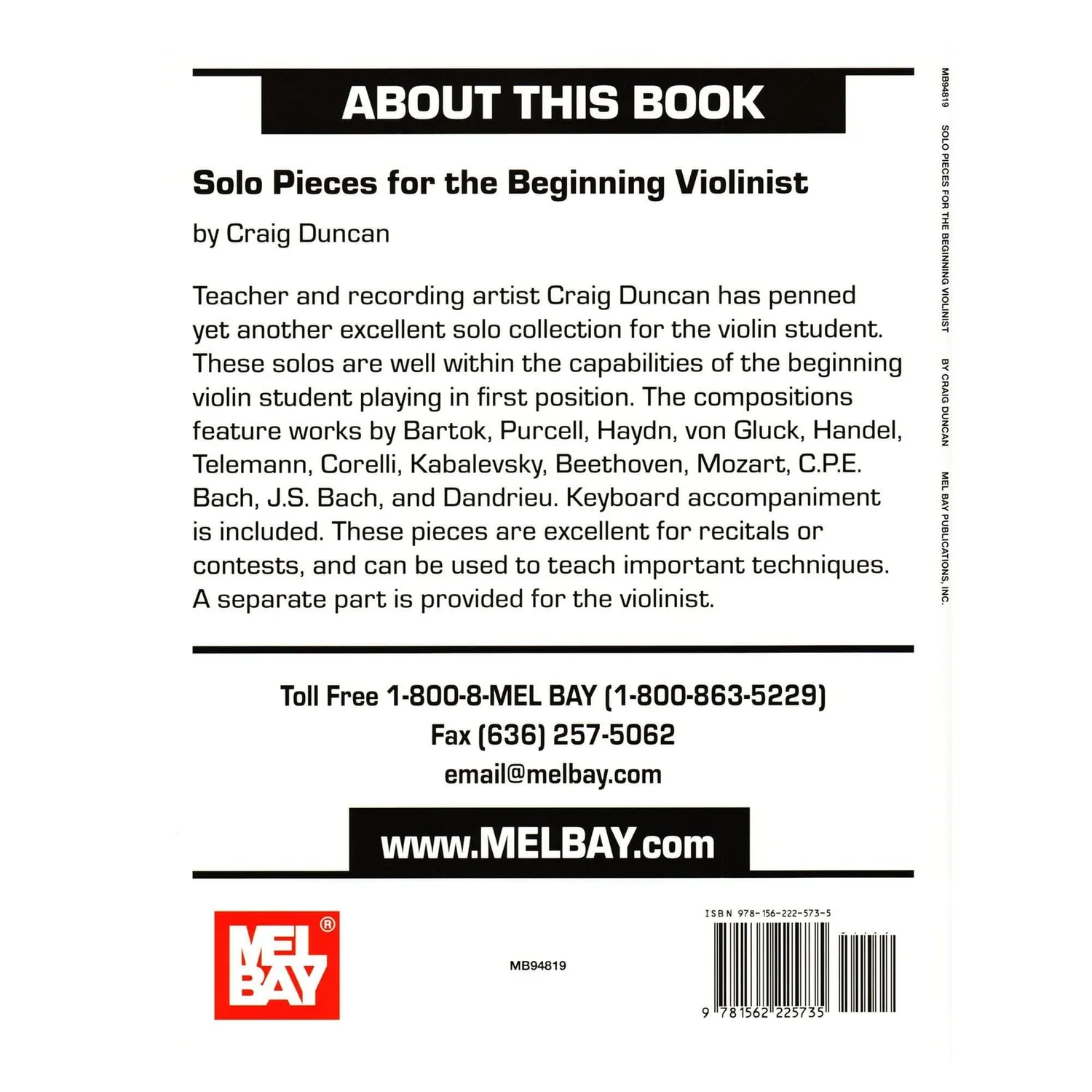 Mel Bay Solo Pieces Beginning Violin Notenheft Violine Klavier