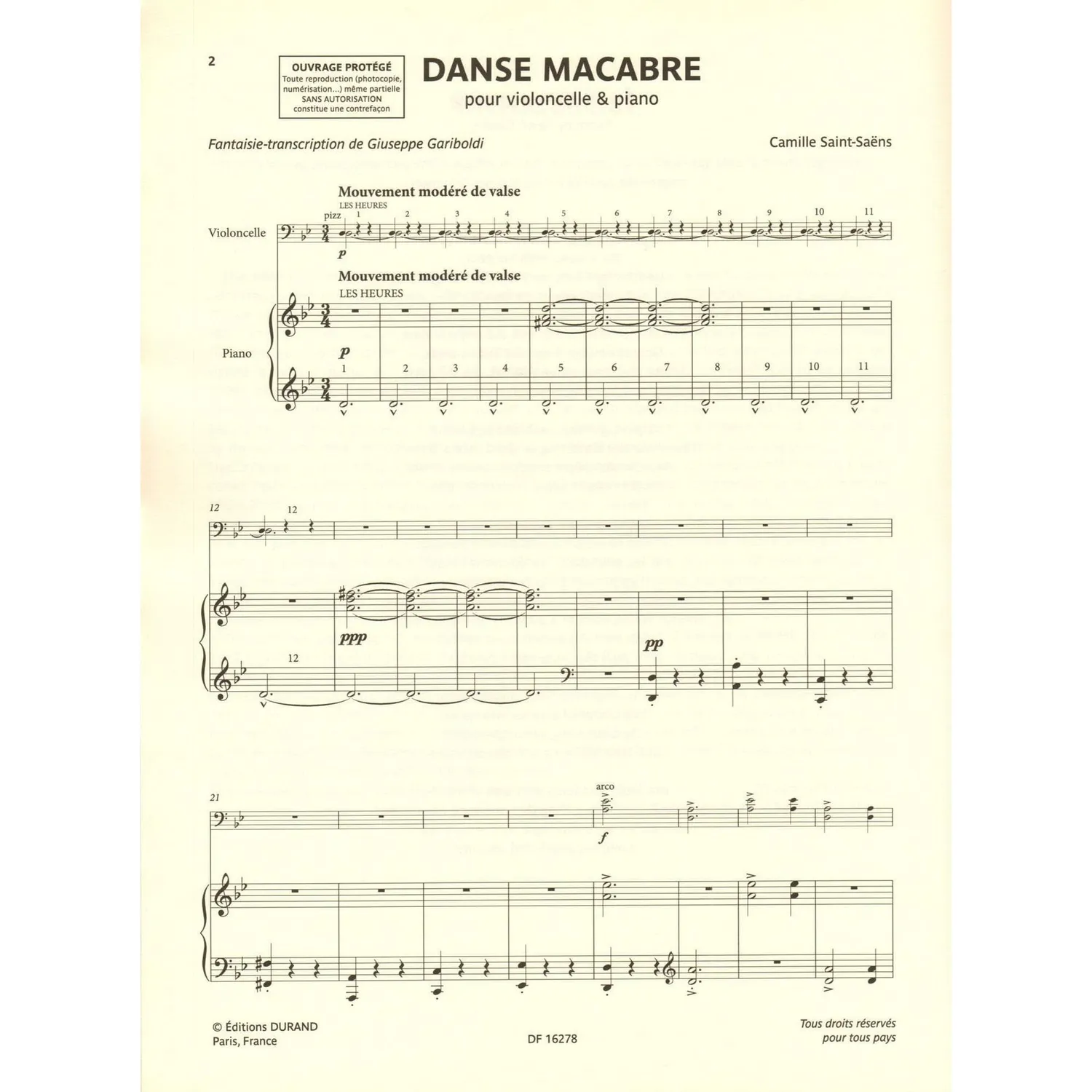 Durand Danse Macabre Gariboldi Cello-Klavier-Noten französisch