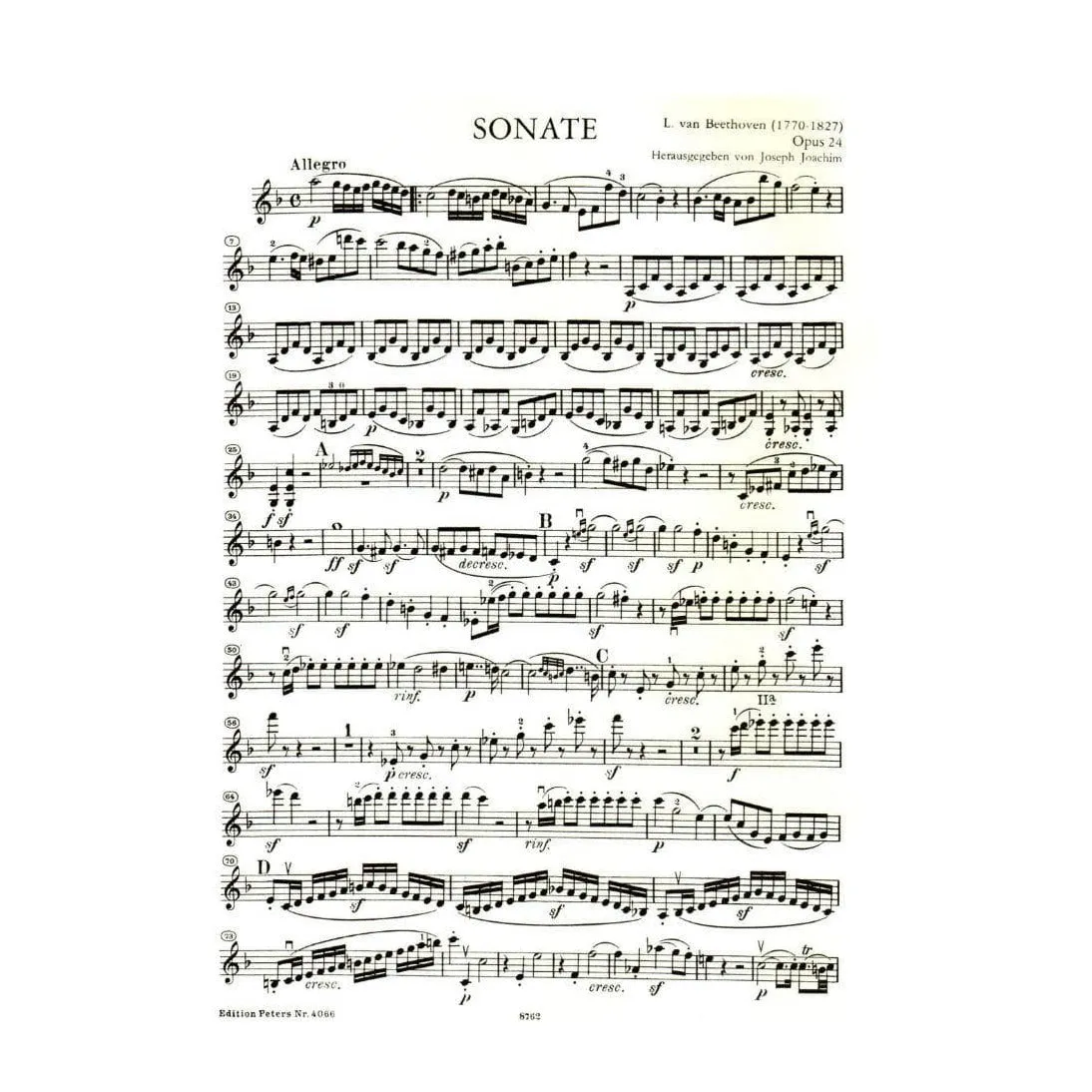 Peters Beethoven Sonate Nr. 5 Frühling Op. 24 Noten