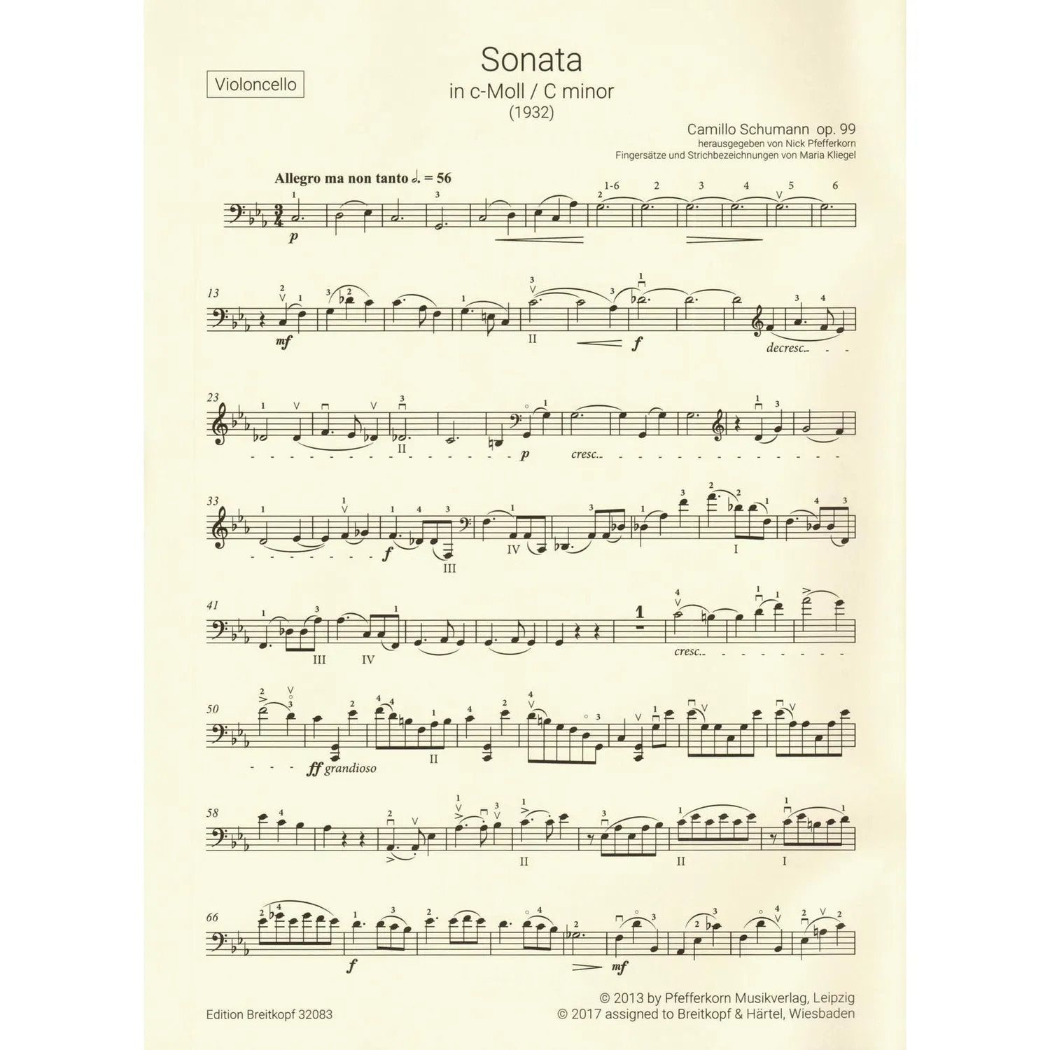 Breitkopf Schumann Sonate Nr.2 c-moll Op.99 Cello Noten