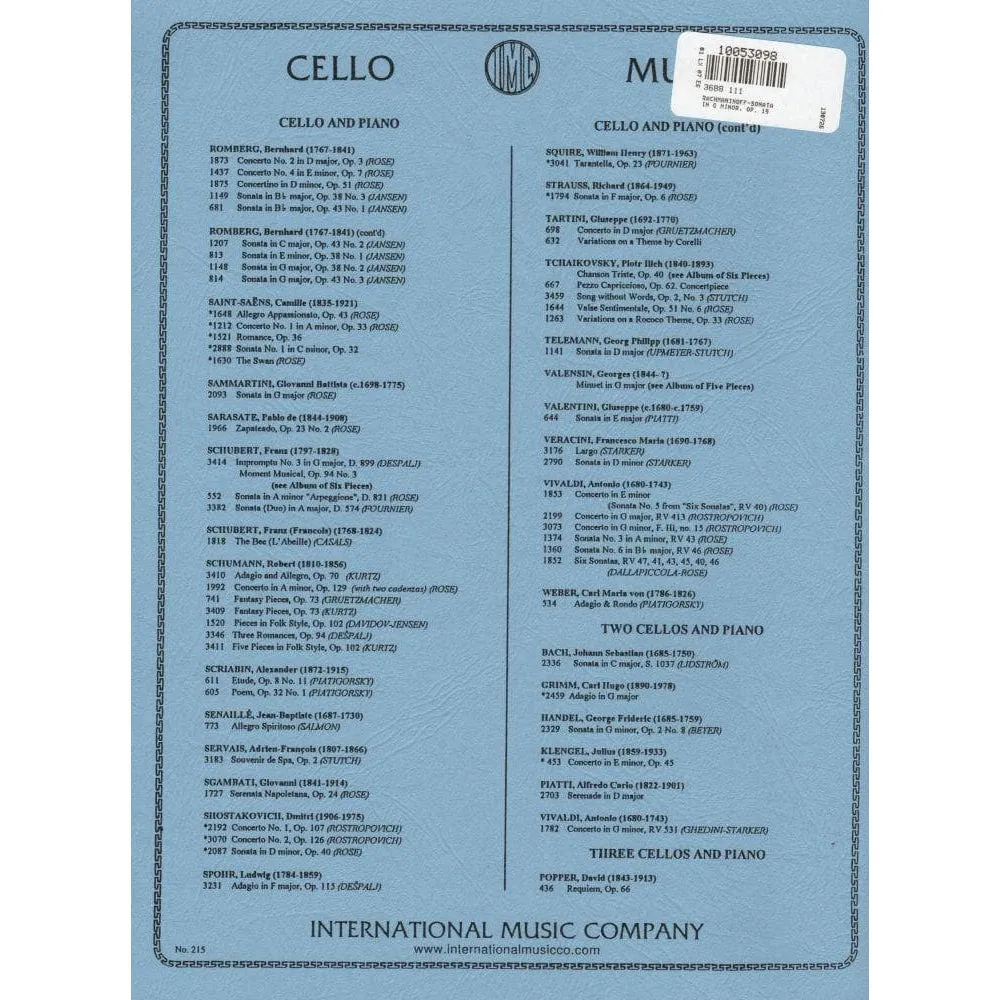 International Rachmaninoff Cellosonate g-moll Op.19 Cello Klavier
