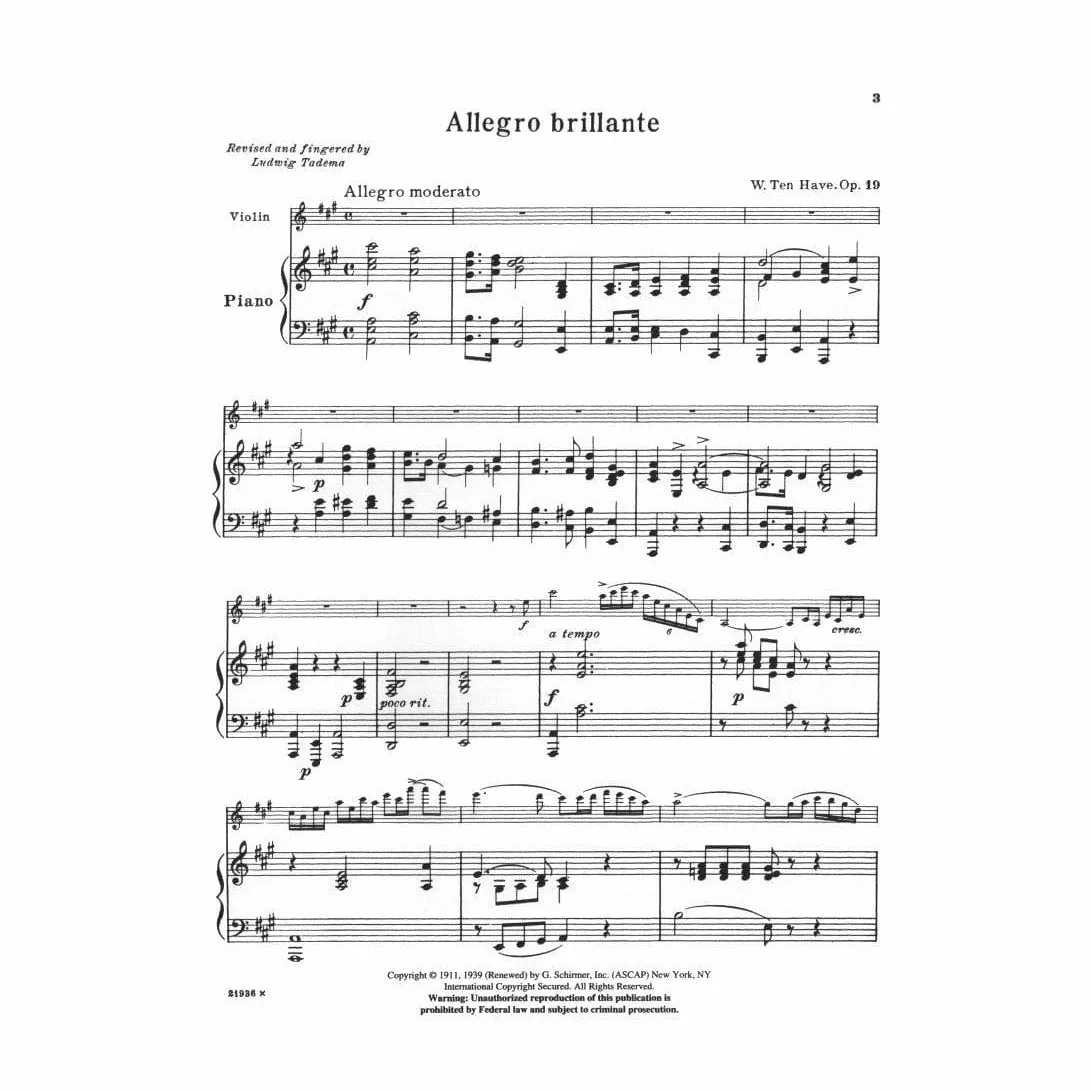 Schirmer Ten Have Allegro Brillante Op 19 Noten Geige