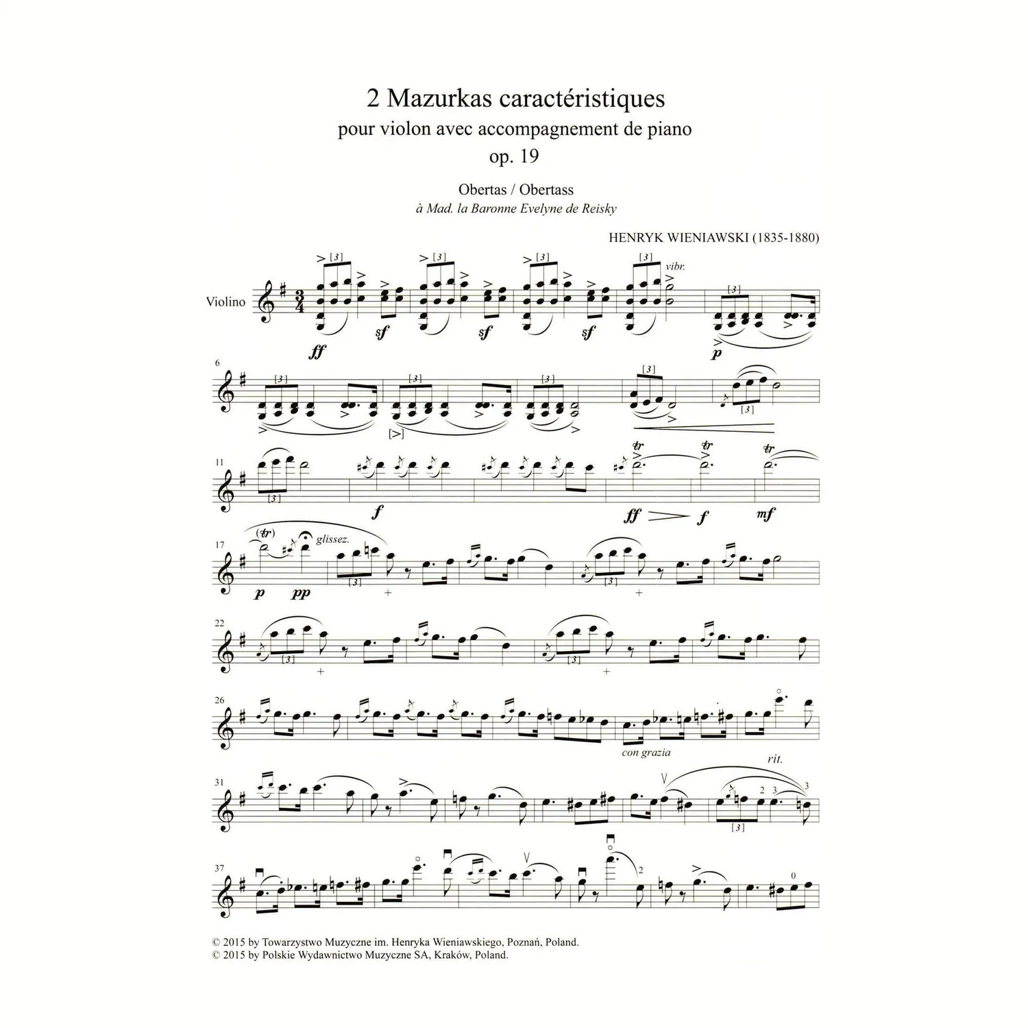 PWM Wieniawski Zwei Mazurkas Op. 19 Violinnoten Klavier