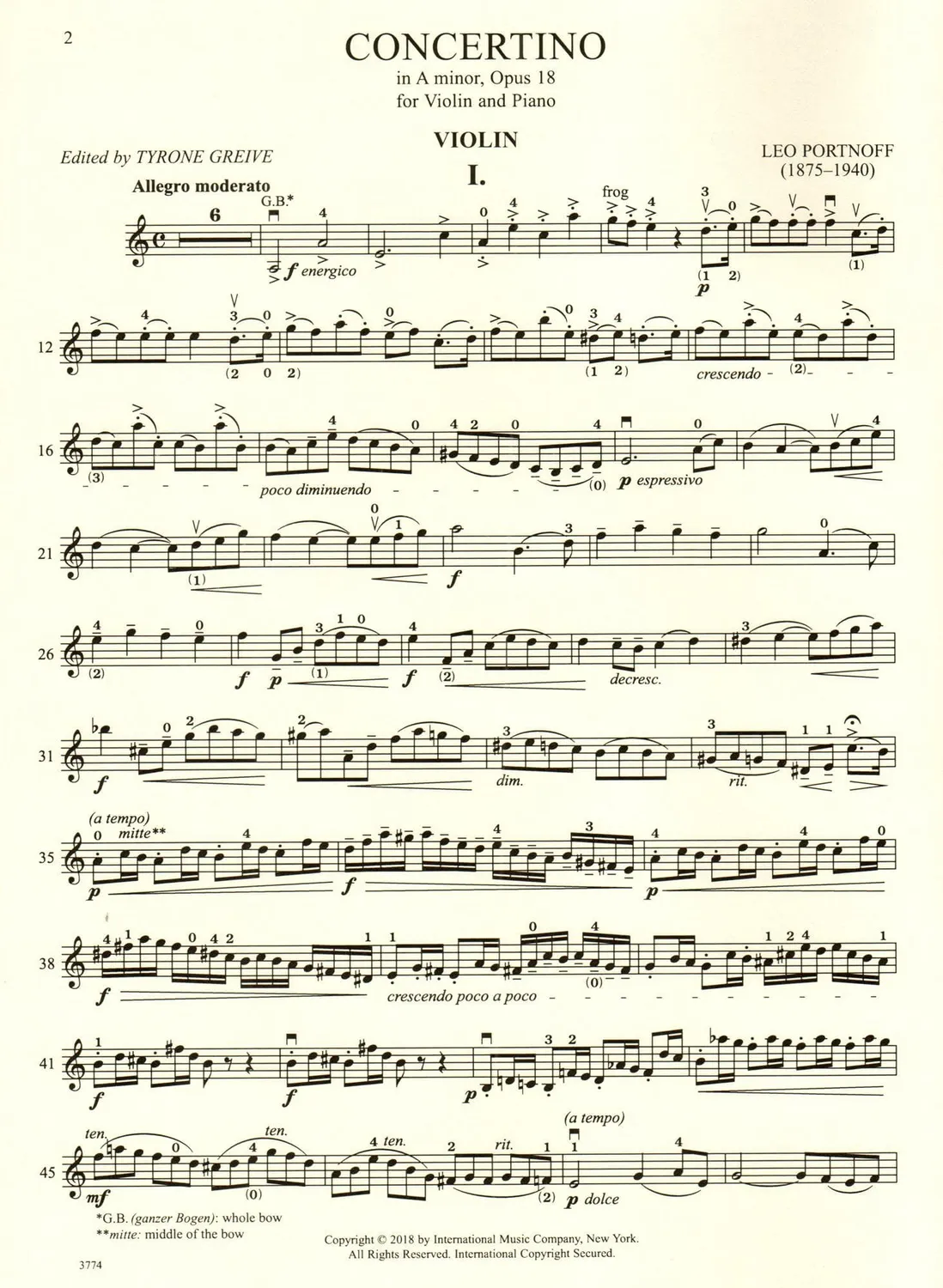 International Portnoff Concertino a-moll op.18 Noten Violine Klavier
