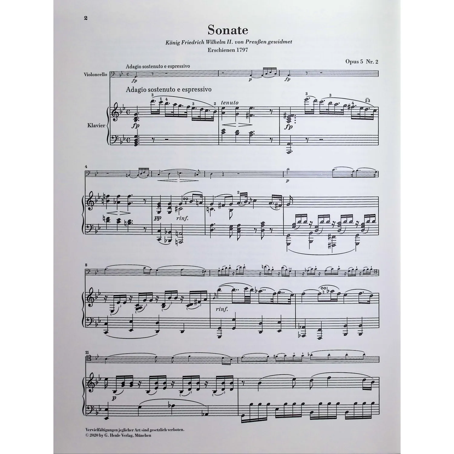 Shar Music Beethoven Sonate g-Moll op. 5 Nr. 2 Cello Klavier Henle
