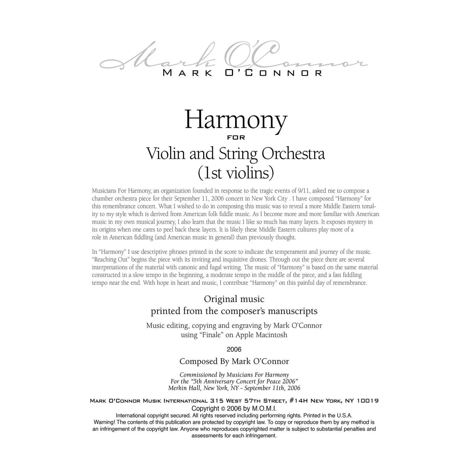O'Connor Harmony 1st Violin Noten Download Streicher