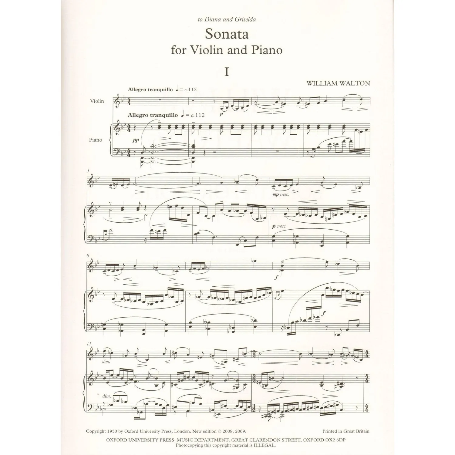 Shar Music Walton Sonata Noten für Violine und Klavier revidierte Ausgabe